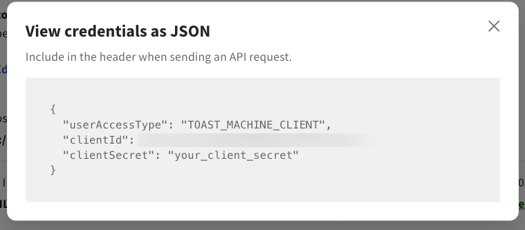 Shows credentials in JSON format.