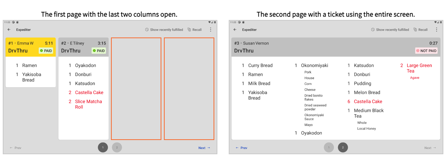 An example of a ticket in grid view that is larger than the remaining space on a page and is therefore moved to the next page.