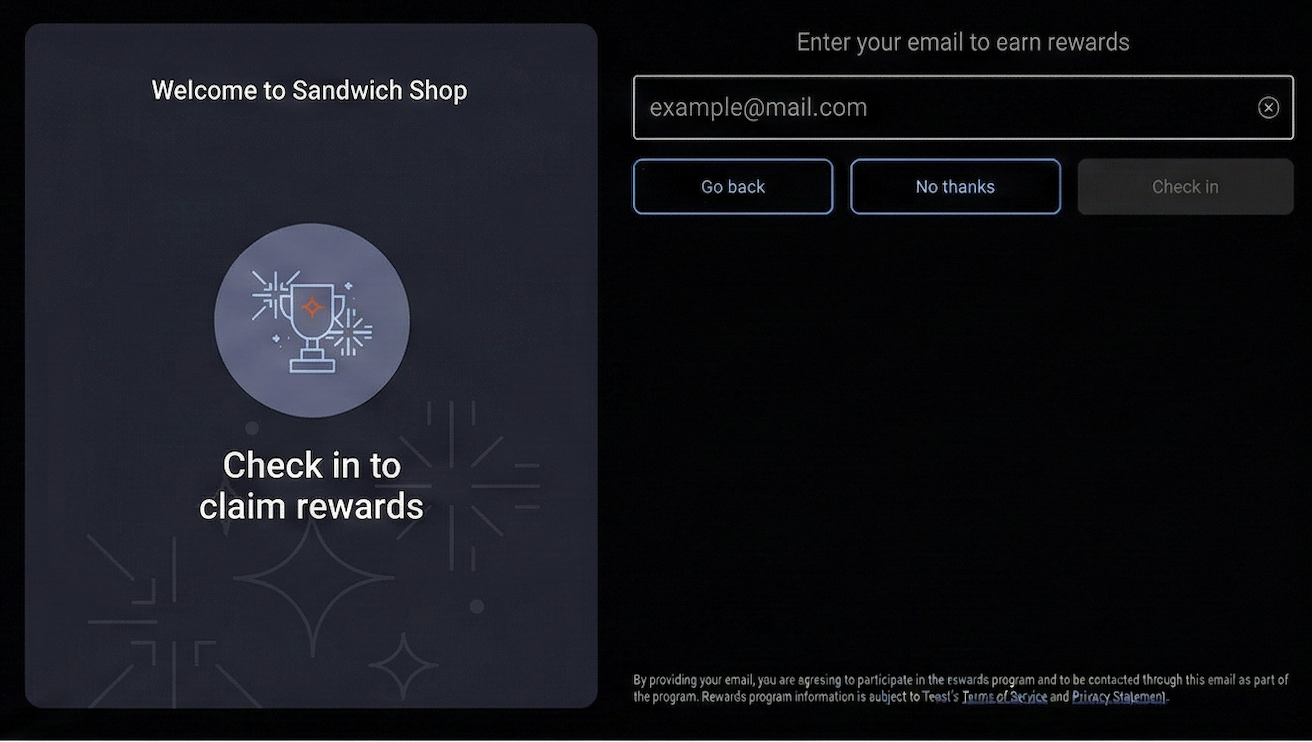 The guest facing display showing the email address sign-in screen.