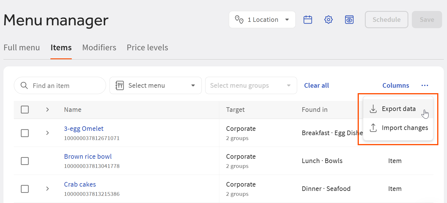 The location of the overflow menu where you can find the Export data option.