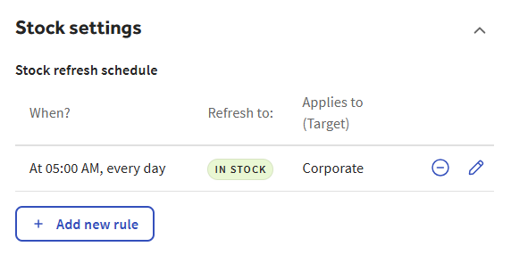An example of the Stock settings sections in the menu item side panel.