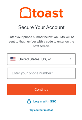 Example of the Secure Your Account window for SMS multi-factor authentication.