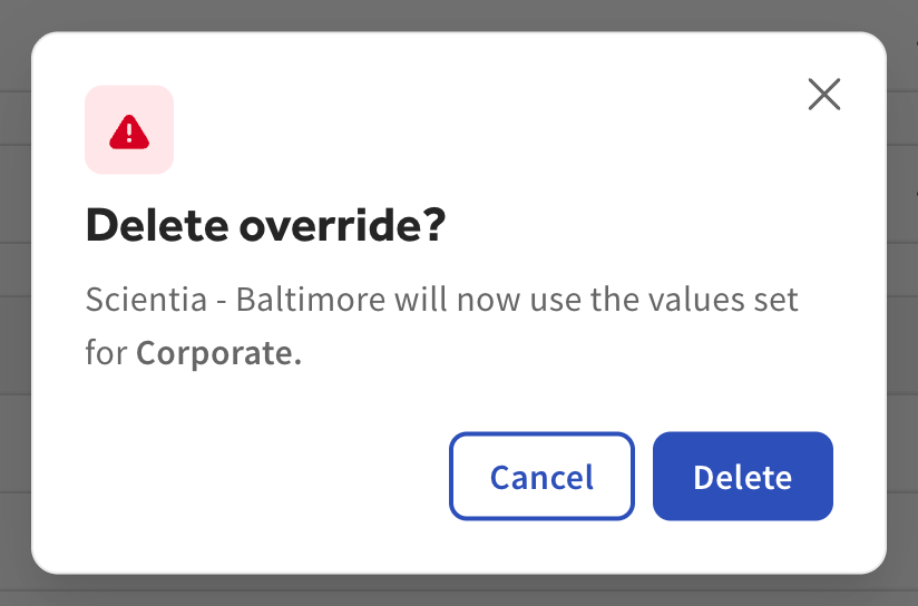An example of the deletion confirmation dialog for a custom item list.