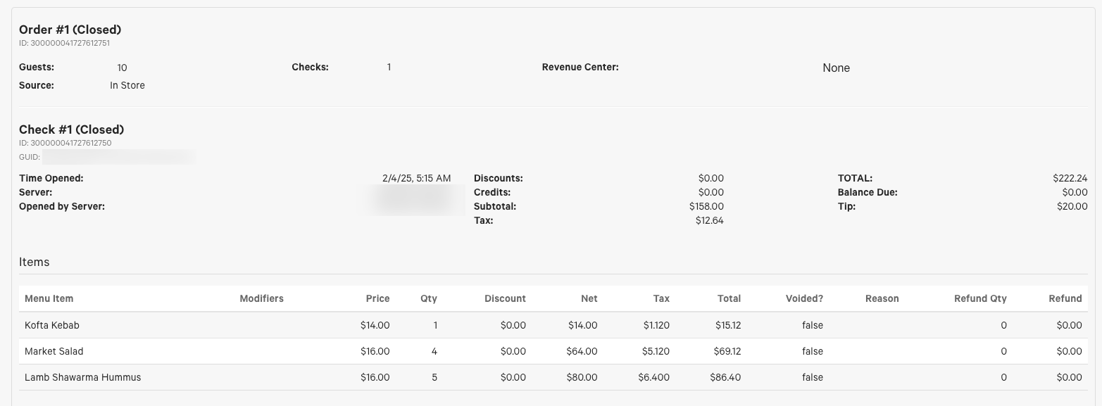 Order details pane on the Order details report.
