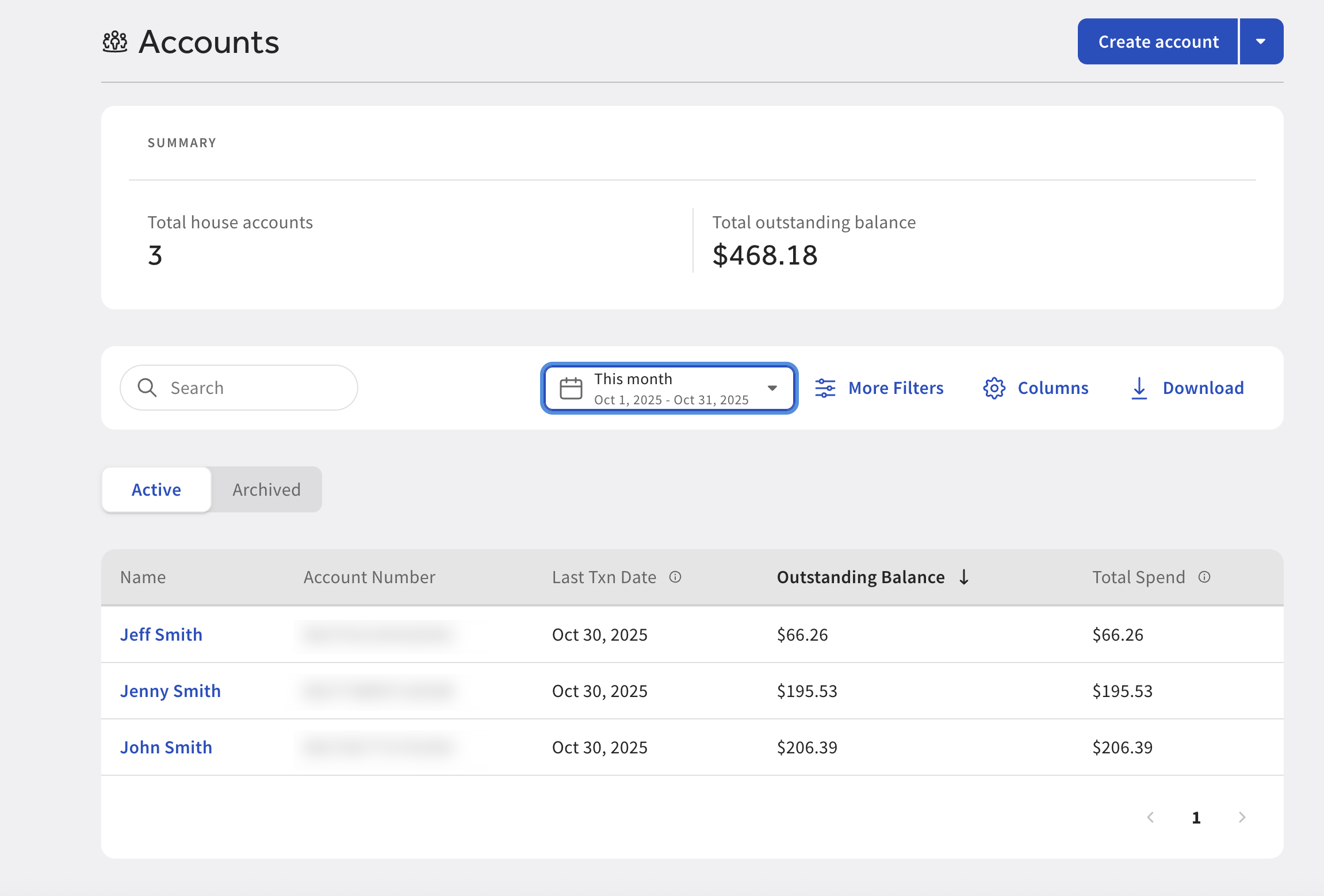 The Accounts page in Toast Web.