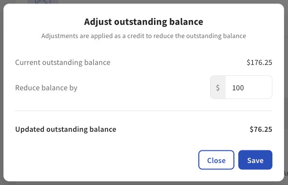 The Adjust outstanding balance dialog.