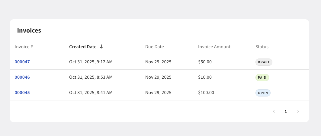 Shows various invoices and their statuses on the House account profile page in Toast Web.