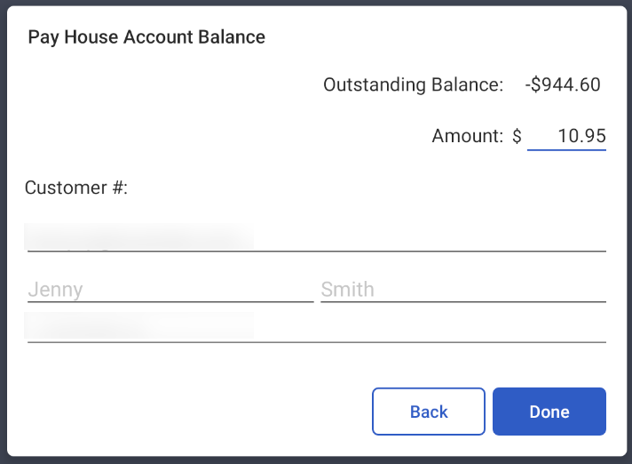 The Pay House Account Balance dialog.