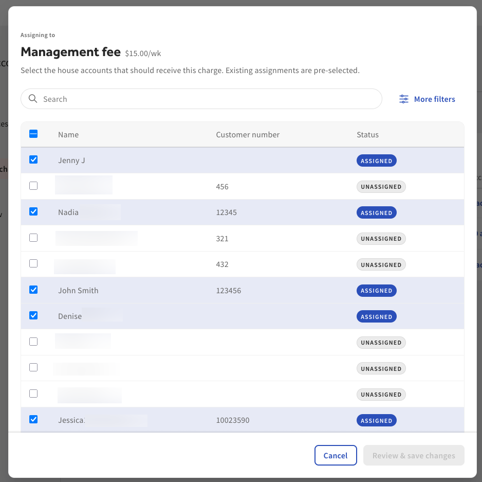 Shows the dialog where you can assign accounts a recurring charge.