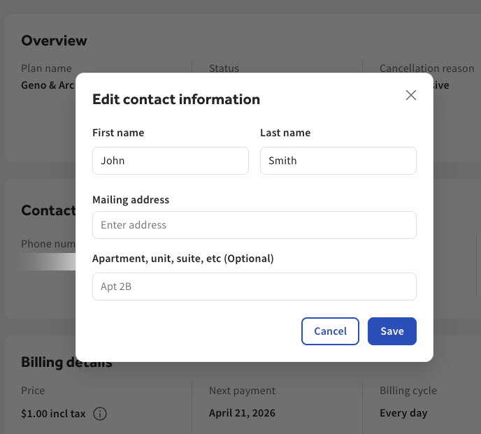 The Edit contact information dialog in Toast Web.