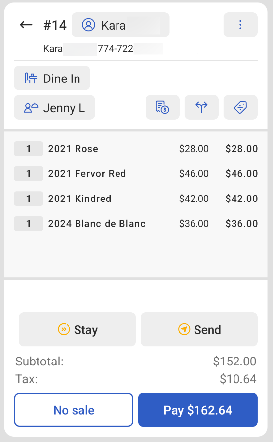 Guest profile details shown on the order details pane.