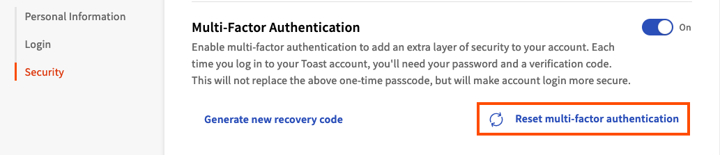 Select the Security tab and choose Reset multifactor authentication.