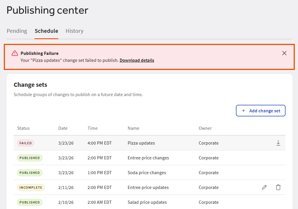The location of the Download details link and the error file download icon.