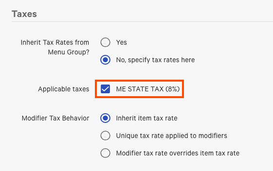 Selecting a configured tax rate for the modifier.