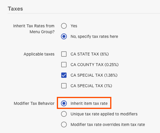 Selecting the unique tax tax rate for the modifier.