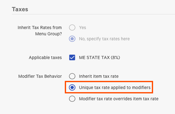 Selecting the unique tax tax rate for the modifier.