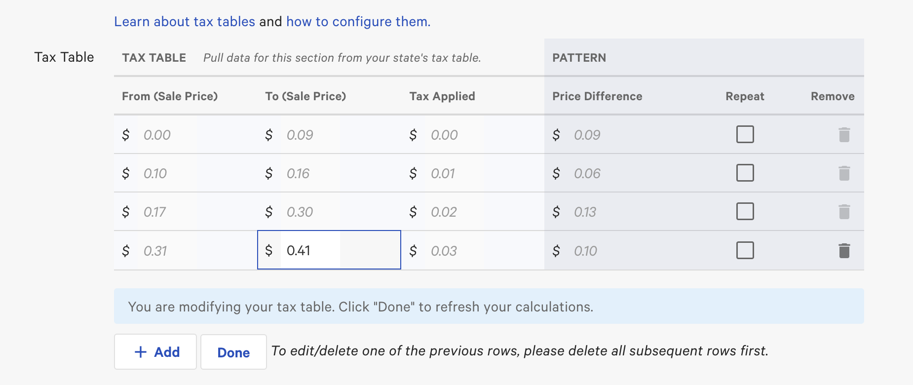 Removing unneeded tax brackets when building the tax table in the New tax rate page.